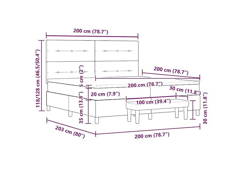 Letto a molle con testiera Nero 200 x 200 cm Tessuto