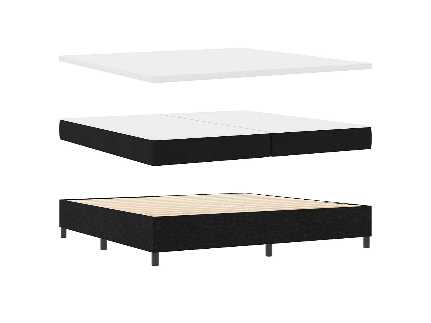 Letto a molle con testiera Nero 200 x 200 cm Tessuto