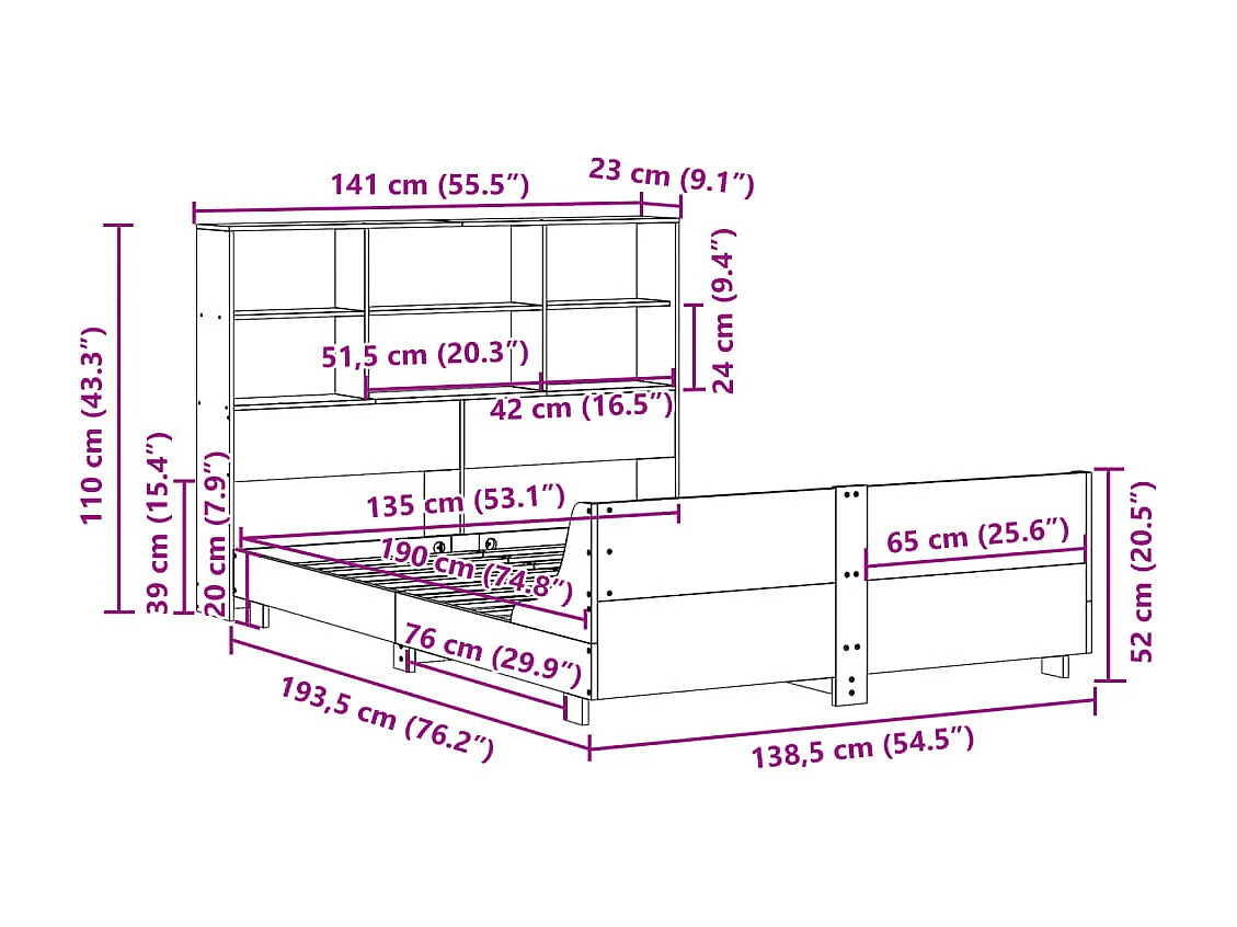 Bedframe zonder matras massief grenenhout wasbruin 135x190 cm