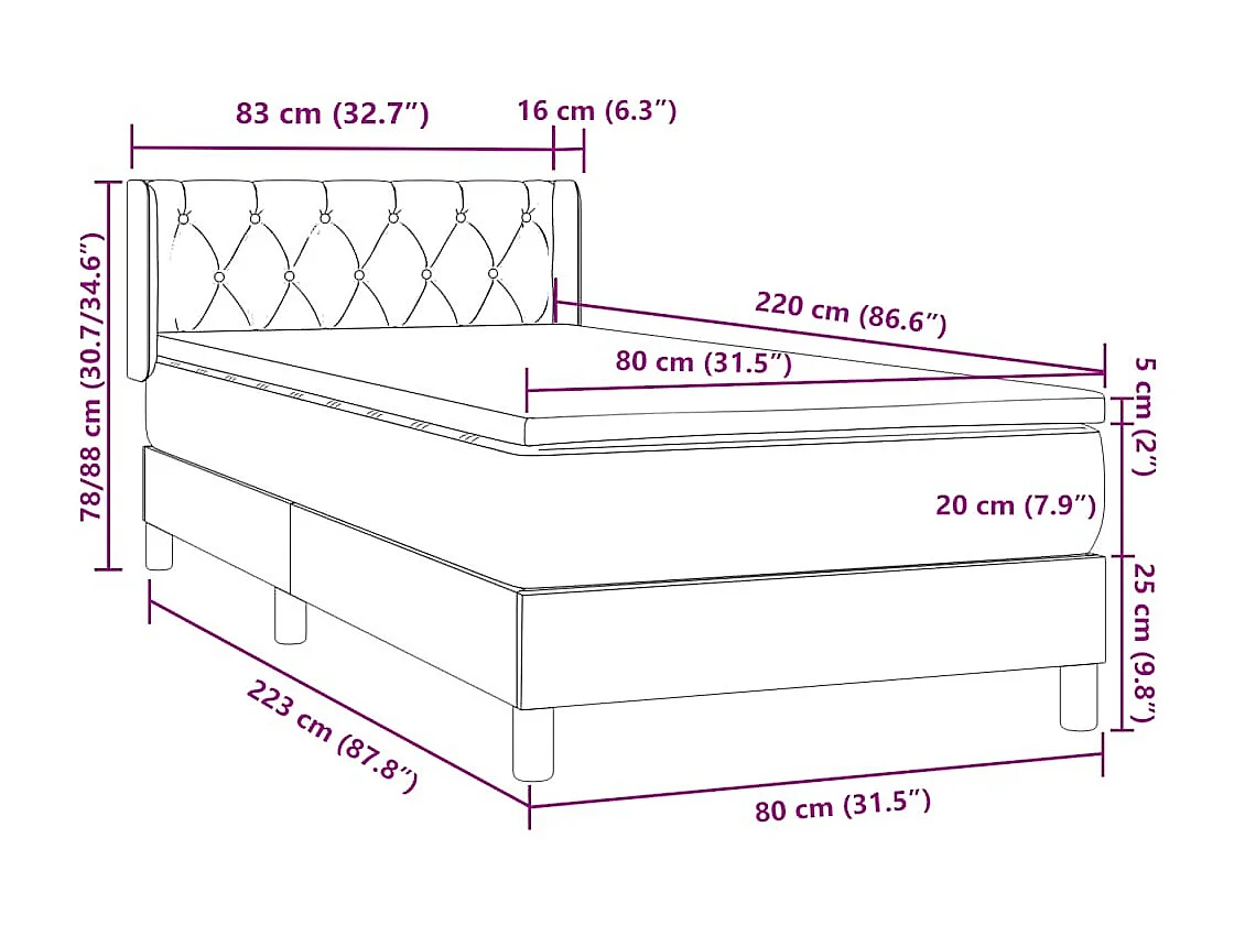 Boxspringbett mit Matratze Schwarz 80x220 cm Samt