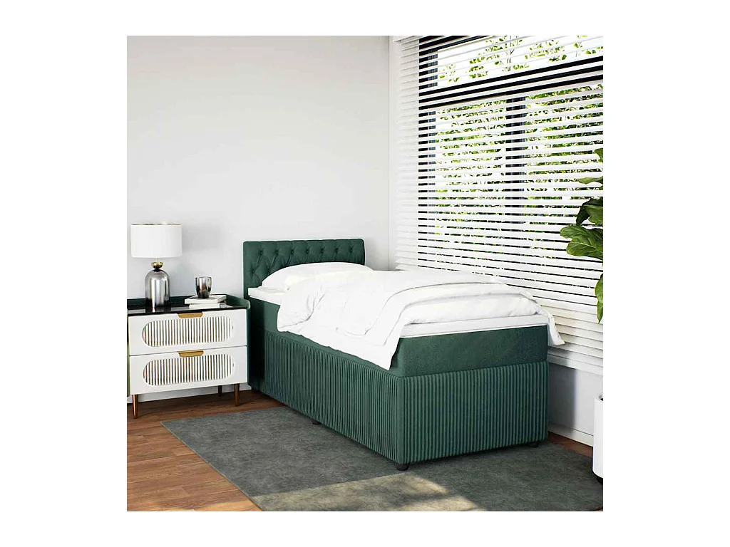 Cama com molas/colchão 80x200 cm veludo verde-escuro