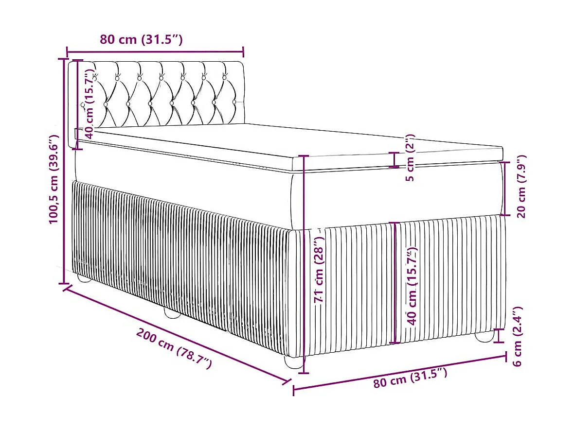 Boxspringbett mit Matratze Dunkelgrün 80x200 cm Samt
