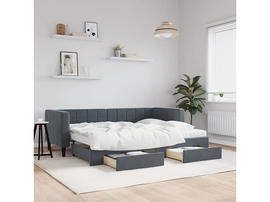 Slaapbank onderschuifbed en lades 80x200 cm fluweel donkergrijs