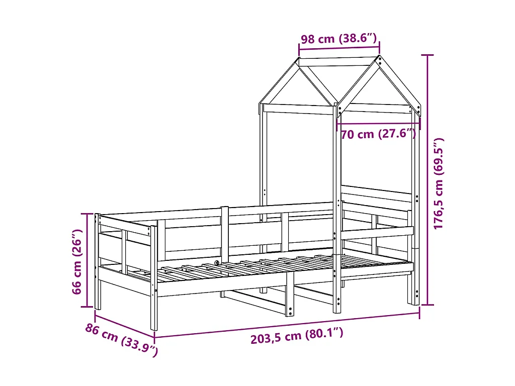Slaapbank met huisje 80x200 cm massief grenenhout