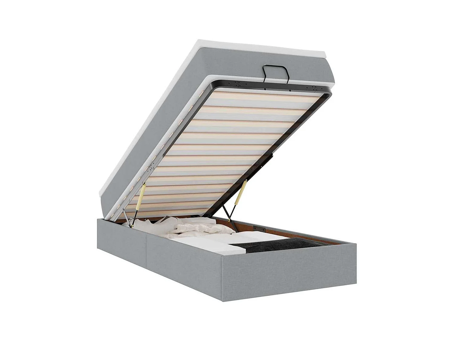 Estructura de cama otomana con colchón tela gris claro 80x200cm