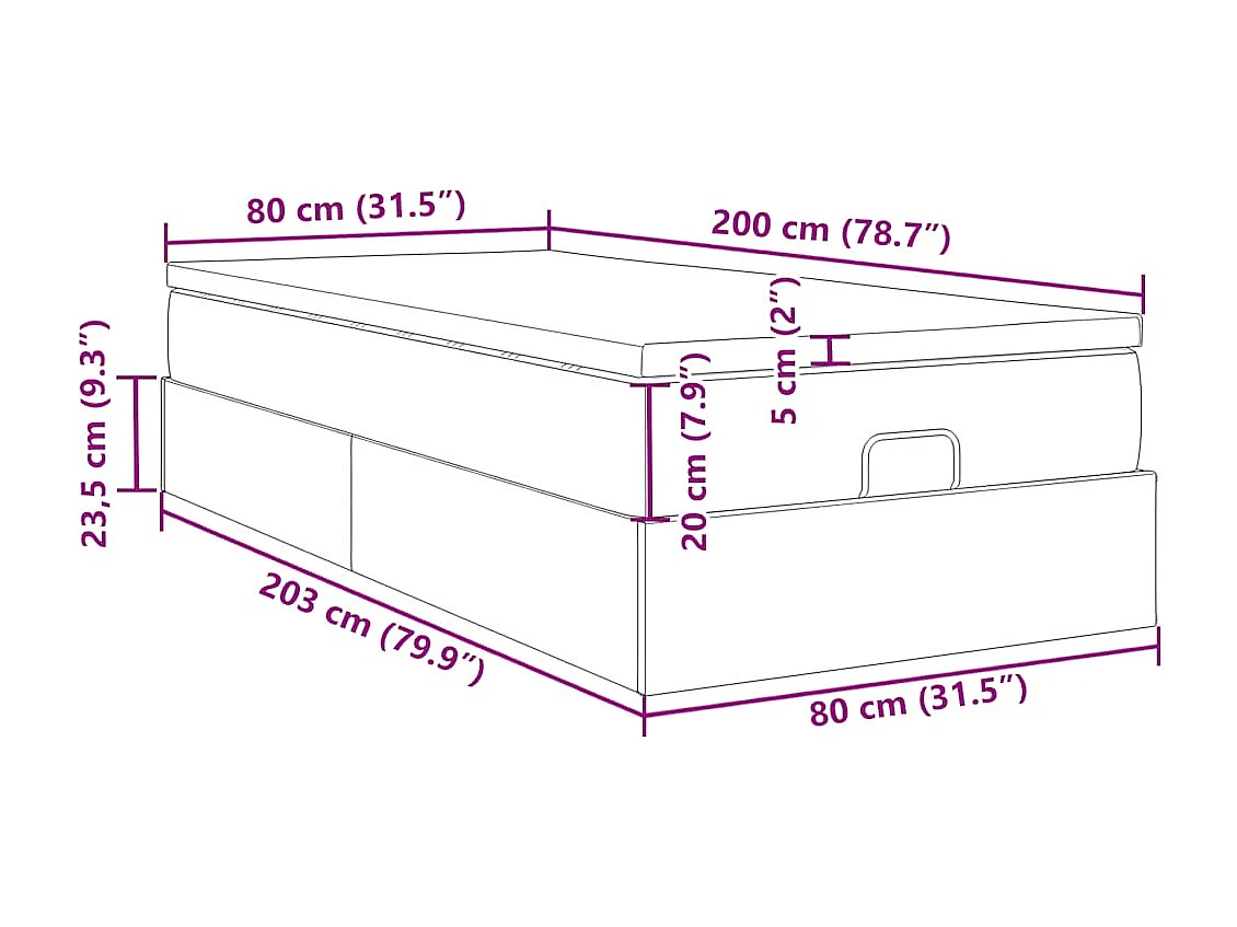 Cadre de lit ottoman avec matelas gris clair 80x200 cm tissu