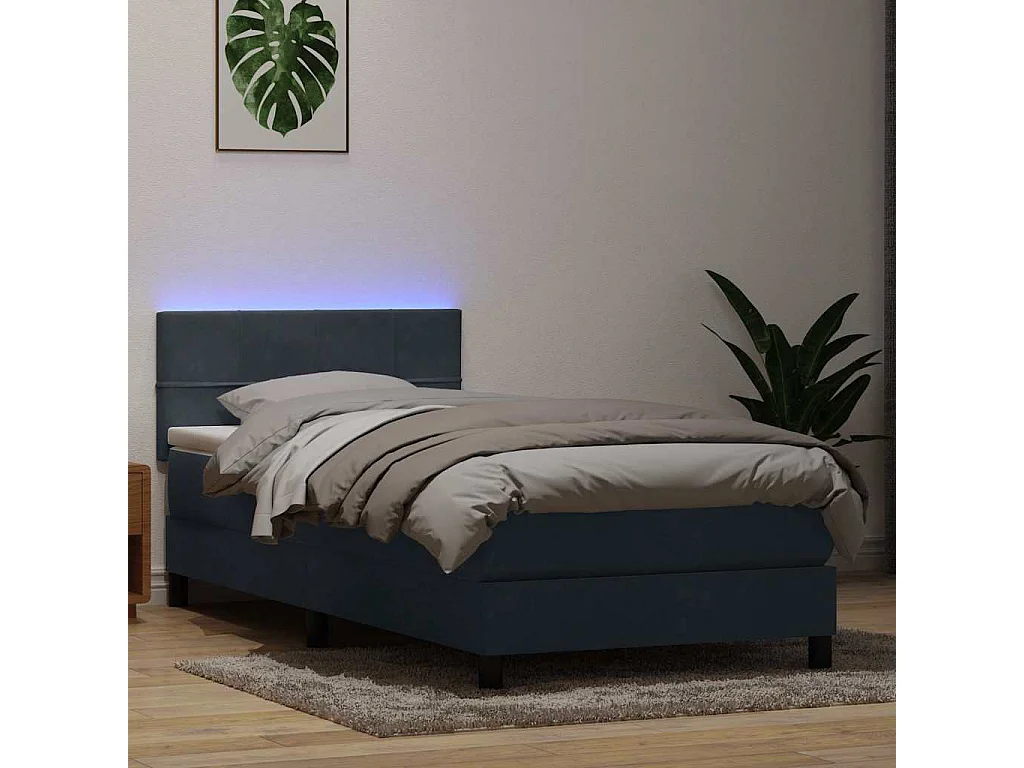 Sommier à lattes de lit et matelas et LED gris foncé 80x220 cm velours