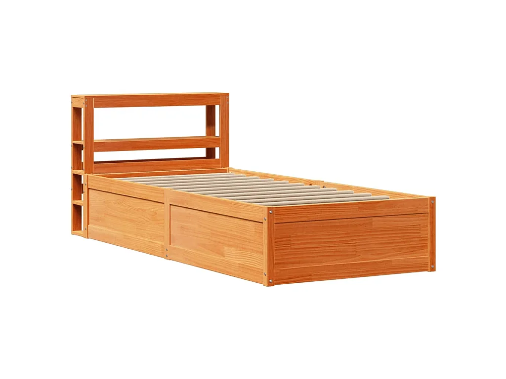 Estrutura cama c/ cabeceira 75x190 cm pinho maciço castanho-mel