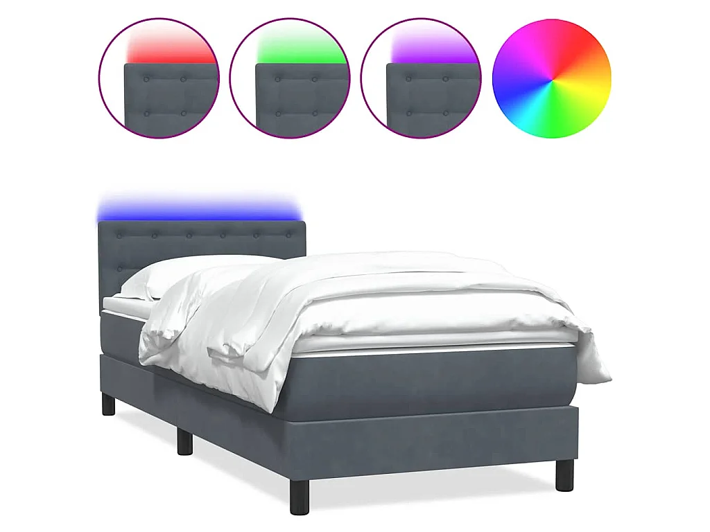 Sommier à lattes de lit et matelas et LED gris foncé 80x220 cm velours
