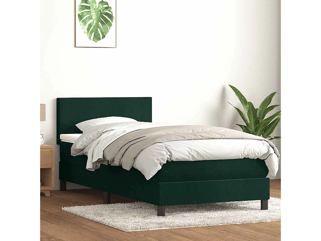Cama com molas/colchão verde-escuro 80x220 cm veludo