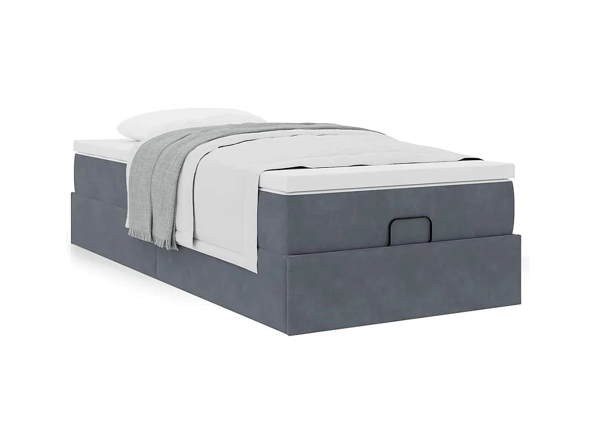 Cadre de lit ottoman avec matelas gris foncé 80x200 cm velours