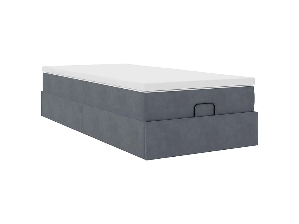 Estructura cama otomana colchón terciopelo gris oscuro