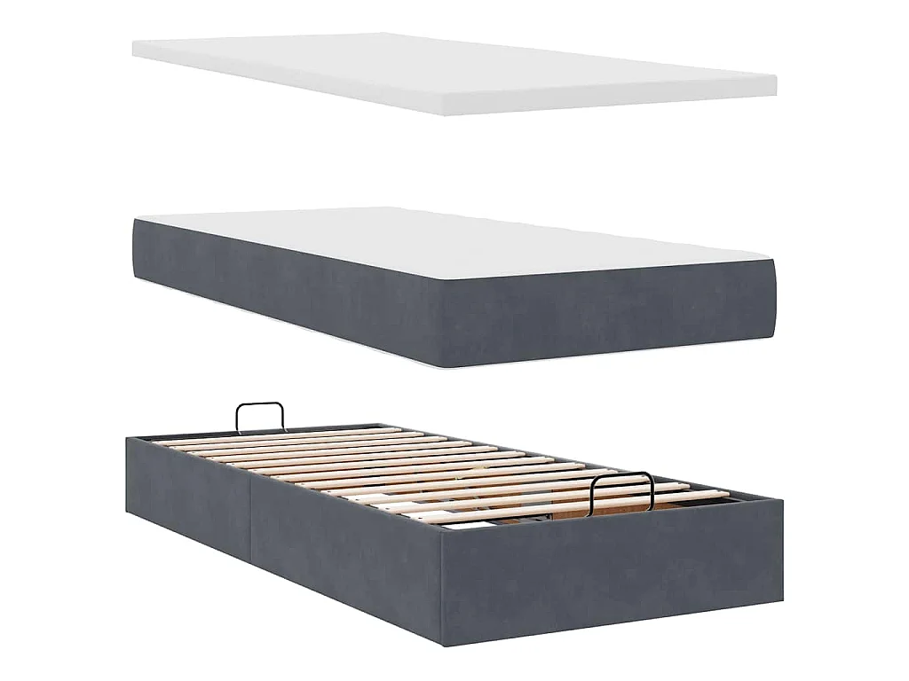 Estructura cama otomana colchón terciopelo gris oscuro