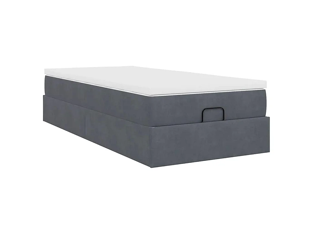 Estructura cama otomana colchón terciopelo gris oscuro