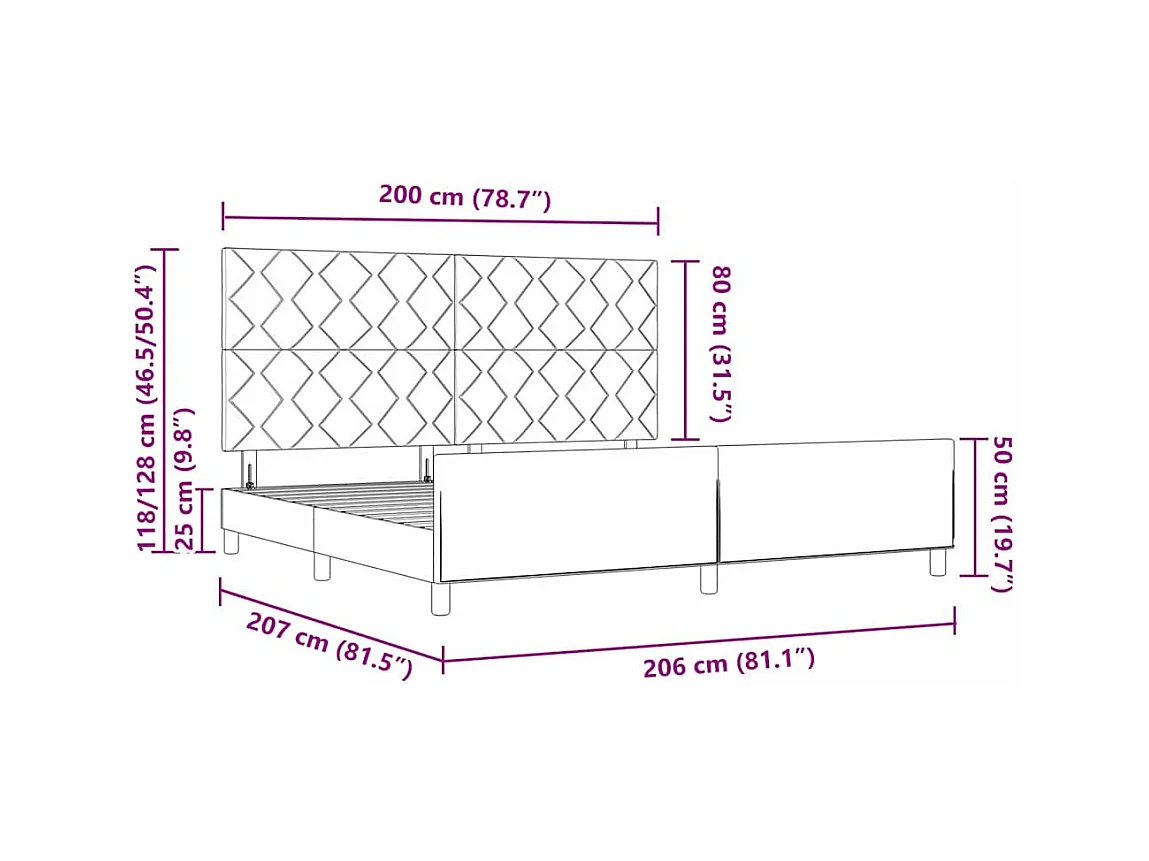 Cadre de lit avec tête de lit Gris clair 200 x 200 cm tissu