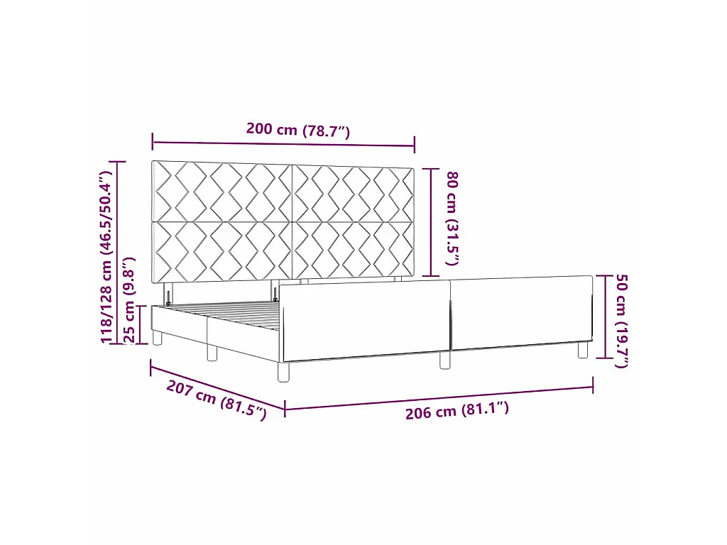 Struttura del letto Grigio chiaro 200 x 200 cm Tessuto