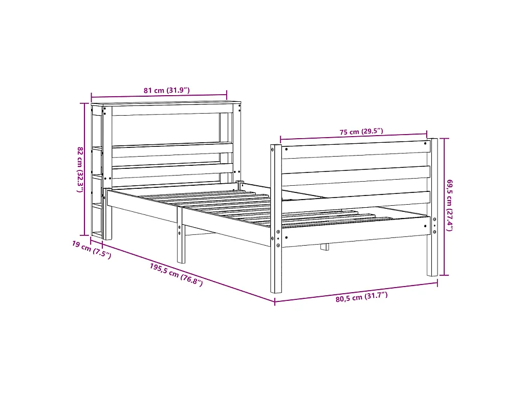 Bedframe zonder matras massief grenenhout wasbruin 75x190 cm