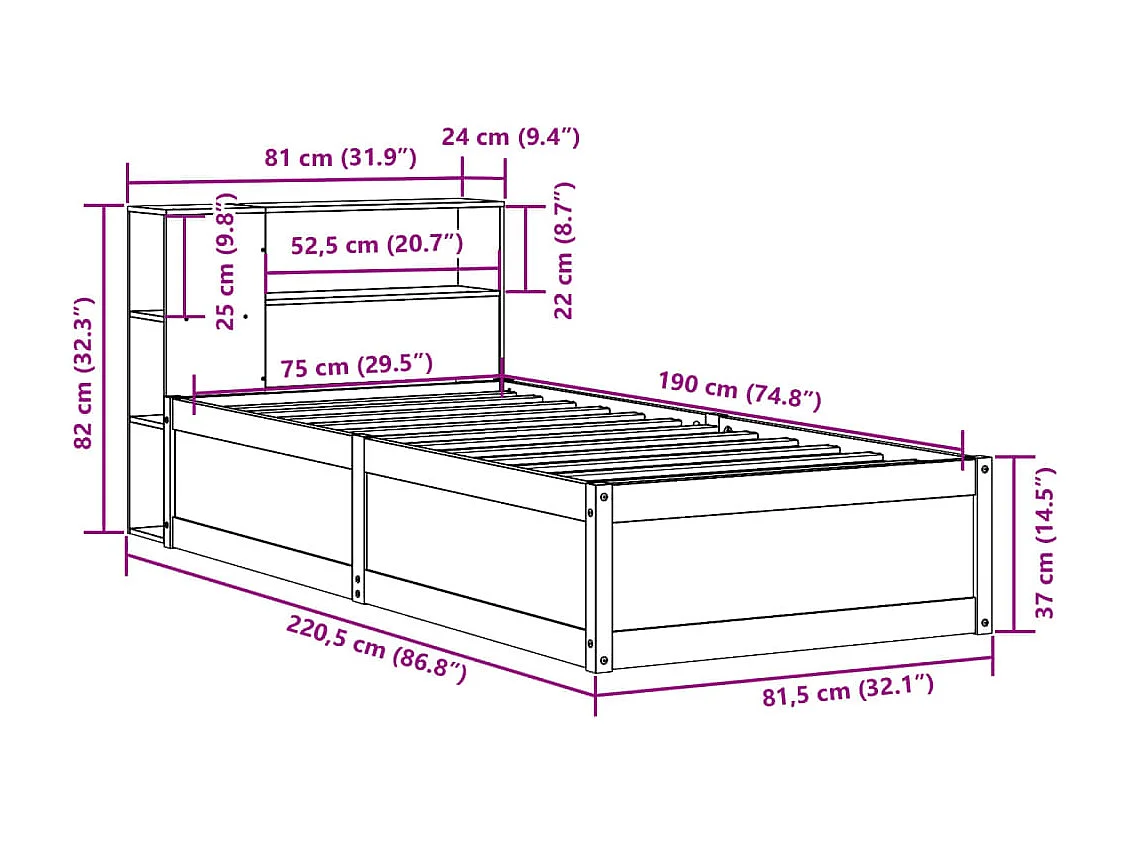 Cadre de lit sans matelas blanc 75x190 cm bois de pin massif