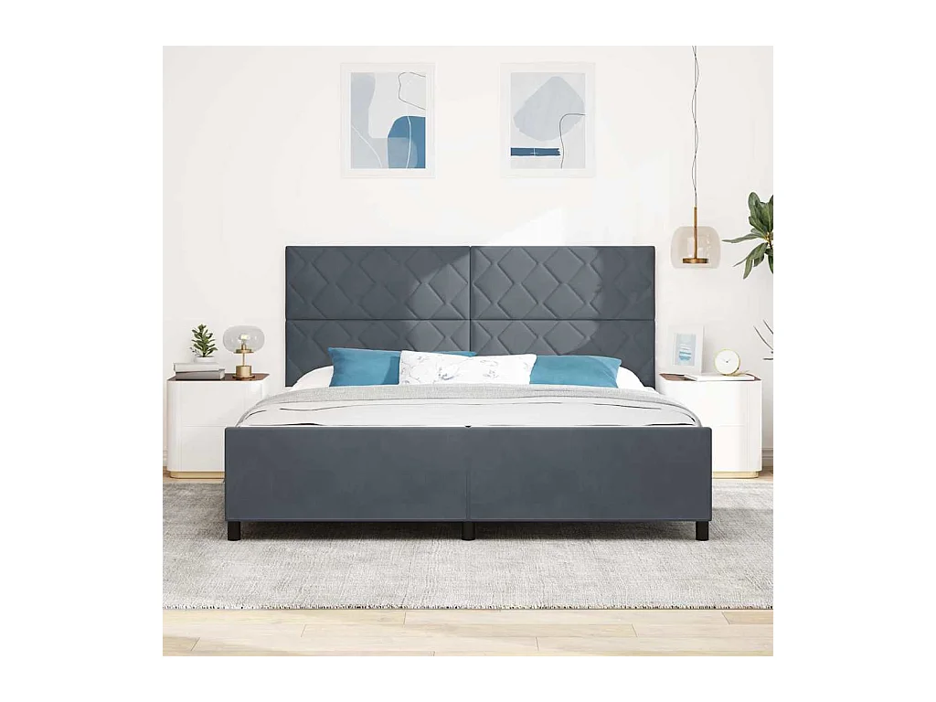 Cadre de lit avec tête de lit Gris foncé 200 x 200 cm Velours