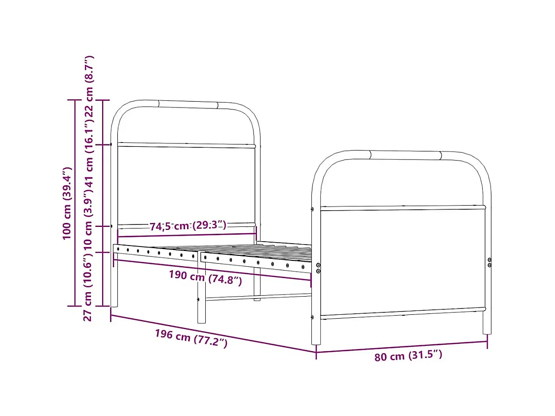 Estructura de cama sin colchón 75x190 cm madera marrón roble