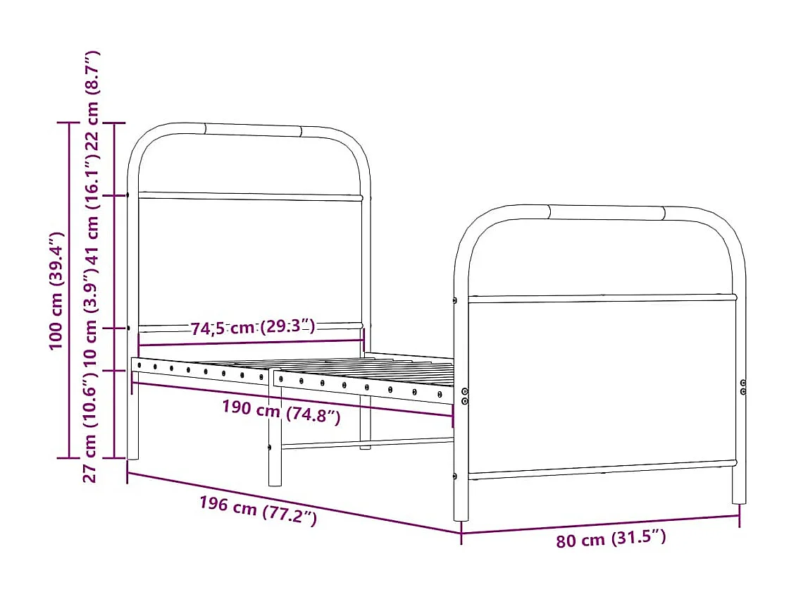 Cadre de lit sans matelas 75x190cm chêne marron bois ingénierie