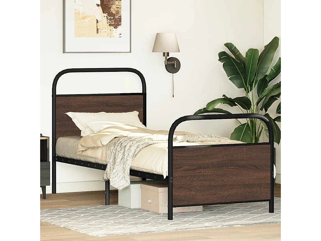 Cadre de lit sans matelas 75x190cm chêne marron bois ingénierie