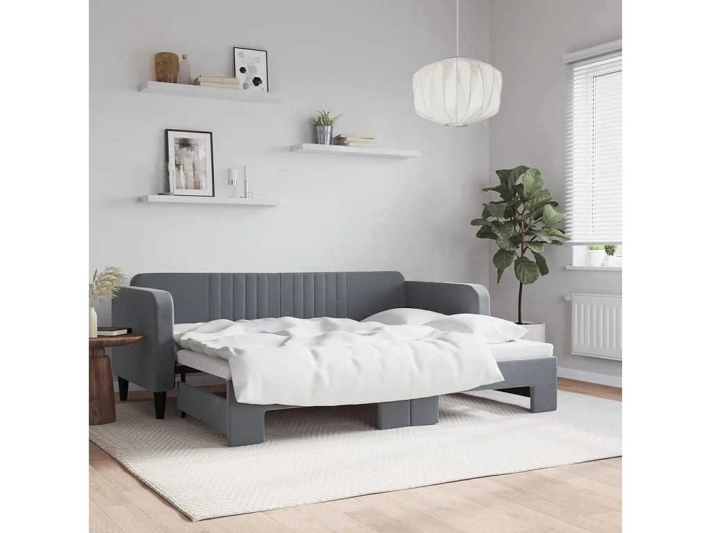 Slaapbank met onderschuifbed 80x200 cm fluweel donkergrijs
