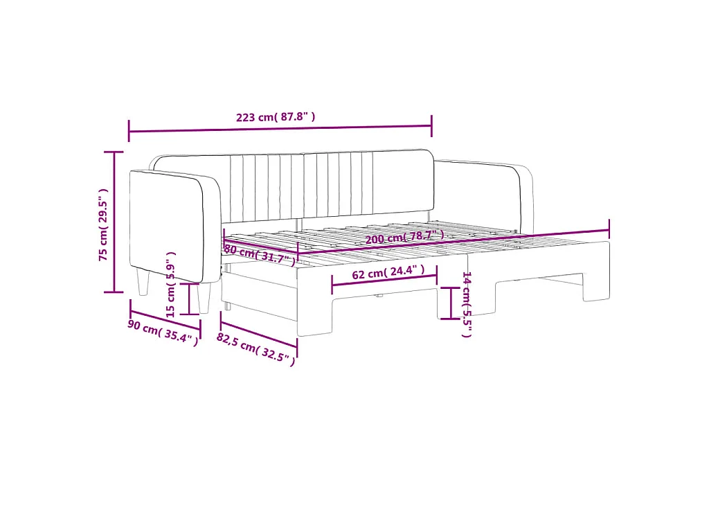 Slaapbank met onderschuifbed 80x200 cm fluweel donkergrijs
