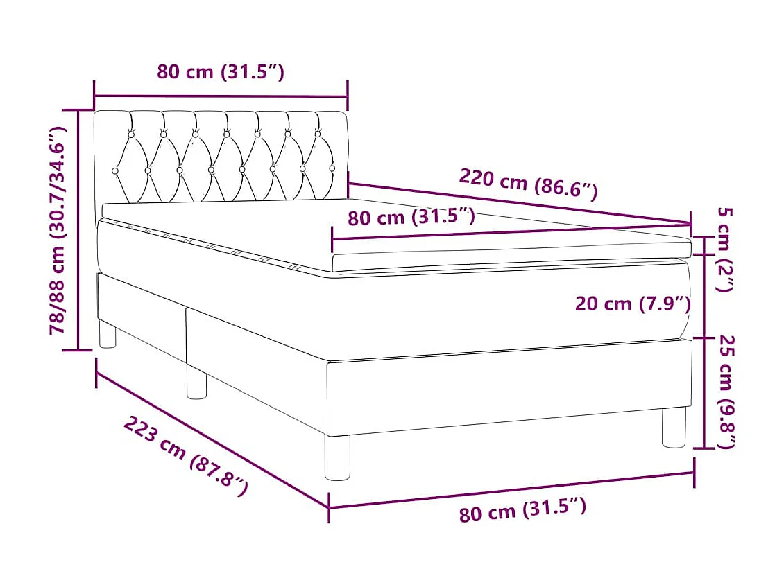 Boxspringbett mit Matratze Dunkelgrau 80x220 cm Samt