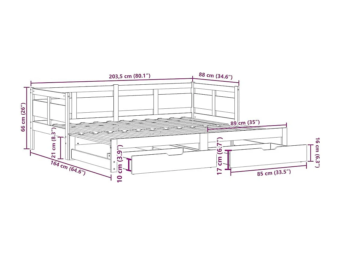 Tagesbett Ausziehbar mit Schubladen ohne Matratze Weiß 80x200cm