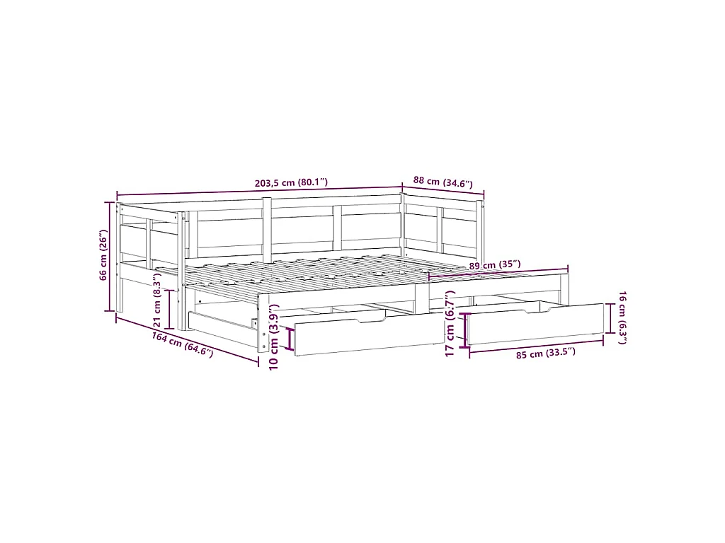 Tagesbett Ausziehbar mit Schubladen ohne Matratze Weiß 80x200cm