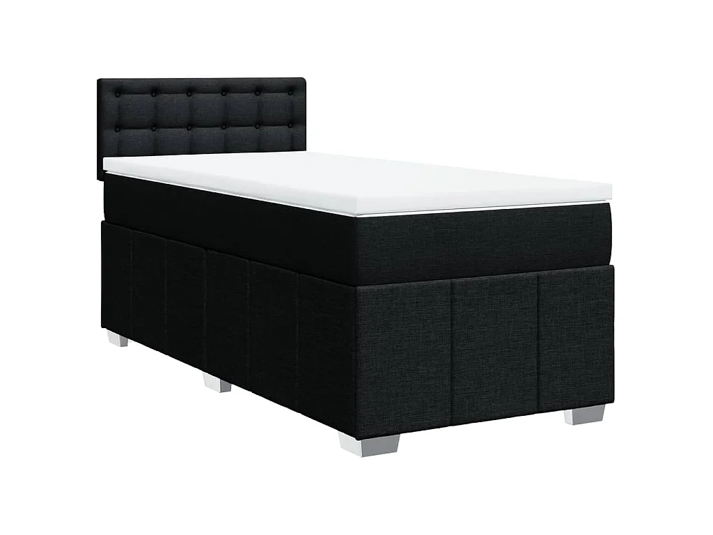 Cama box spring con colchón tela negro 80x200 cm