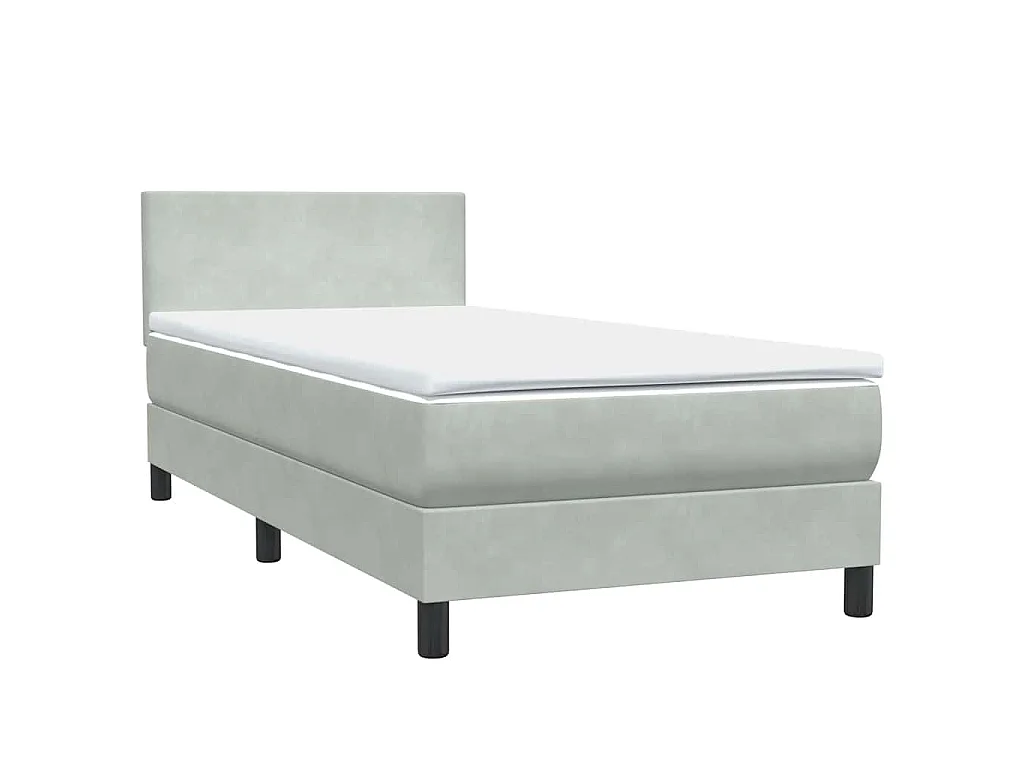 Cama box spring con colchón terciopelo gris claro 80x210 cm