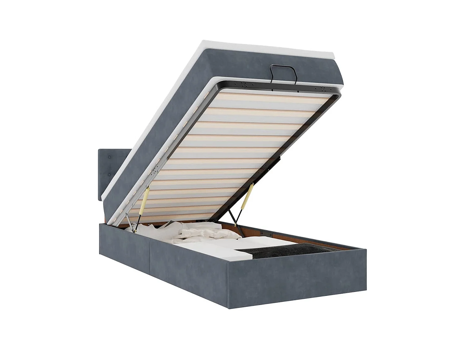 Estructura cama otomana colchón terciopelo gris oscuro