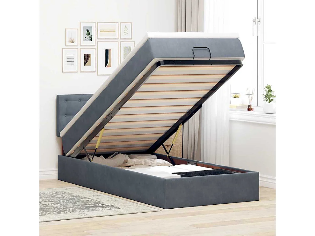 Struttura Letto Pouf con Materasso 180x200 cm in Velluto