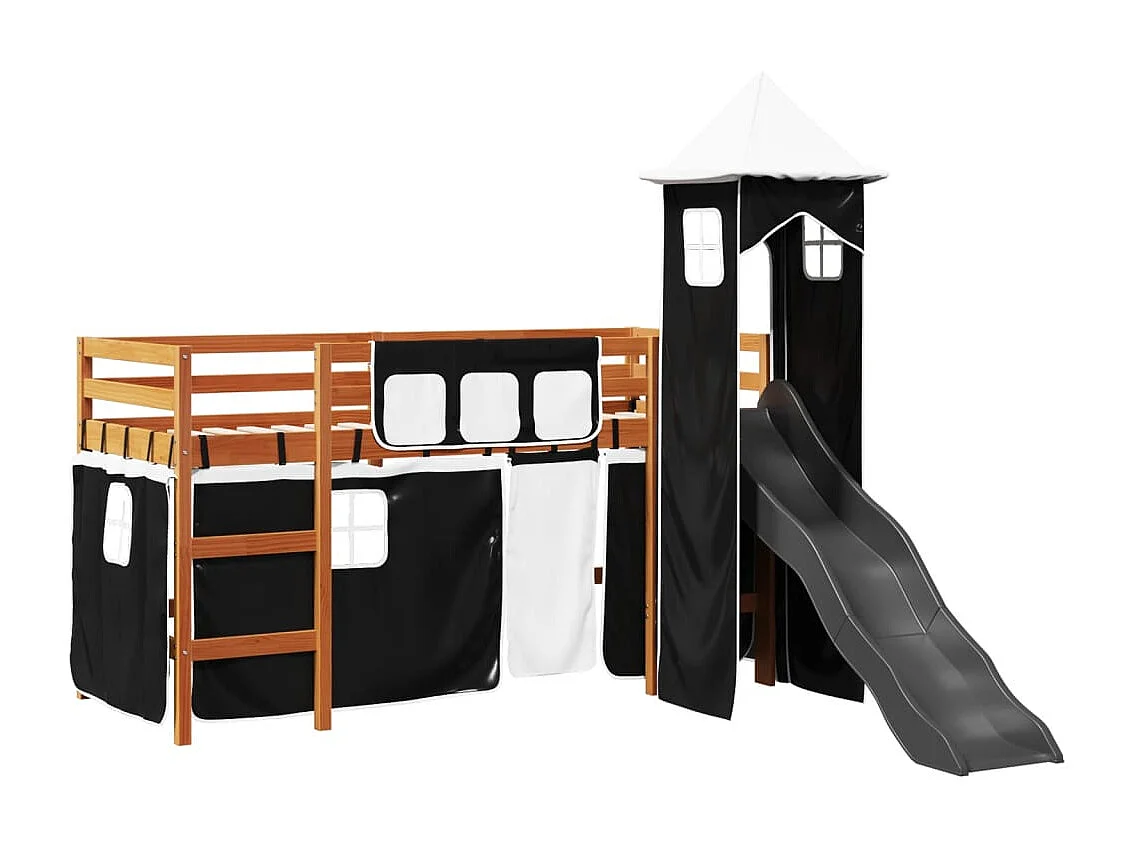 Lit mezzanine enfants avec tour blanc/noir 80x200cm pin massif