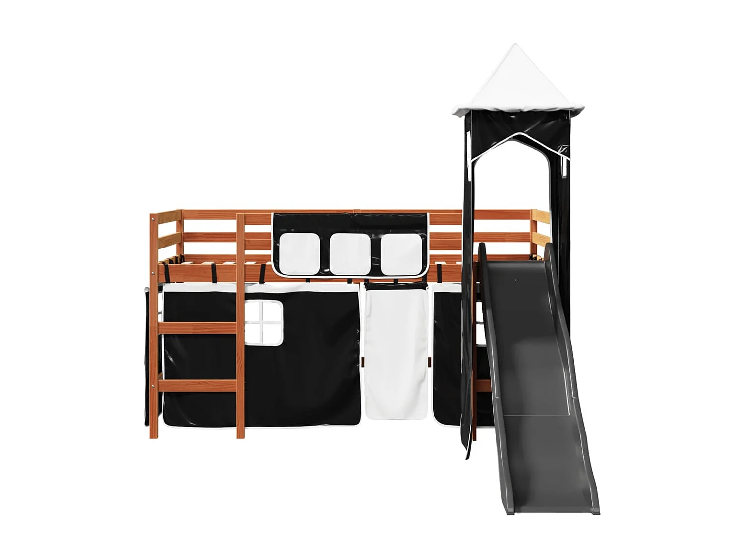 Lit mezzanine enfants avec tour blanc/noir 80x200cm pin massif