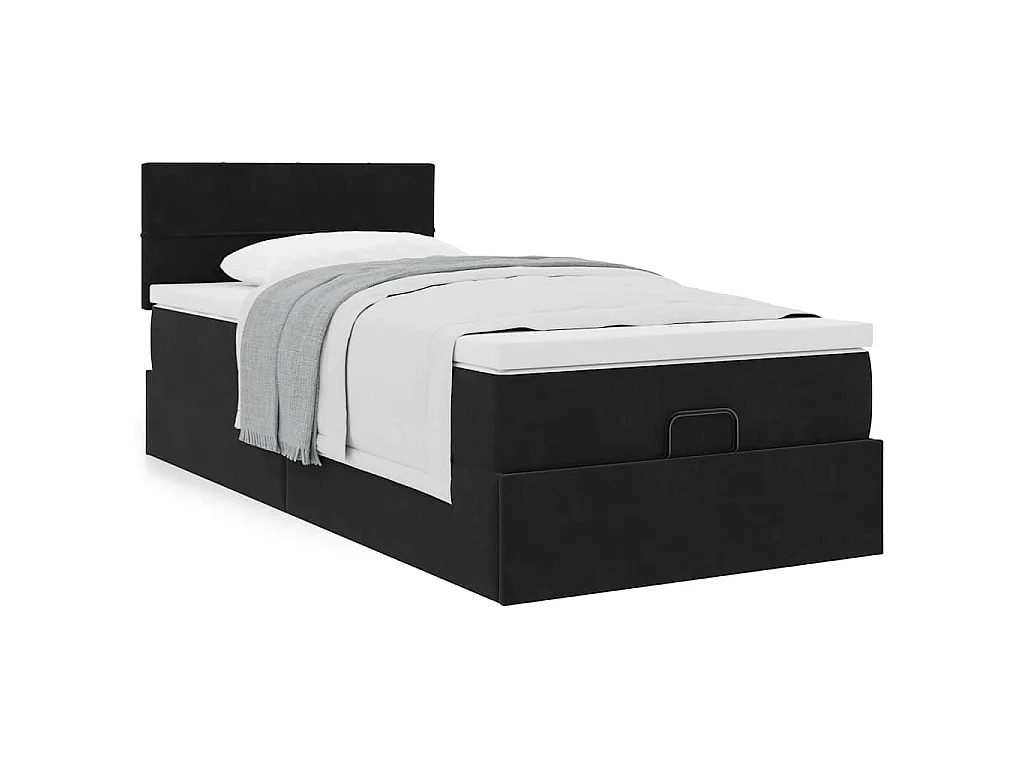 Estructura cama otomana colchón terciopelo negra 80x200cm