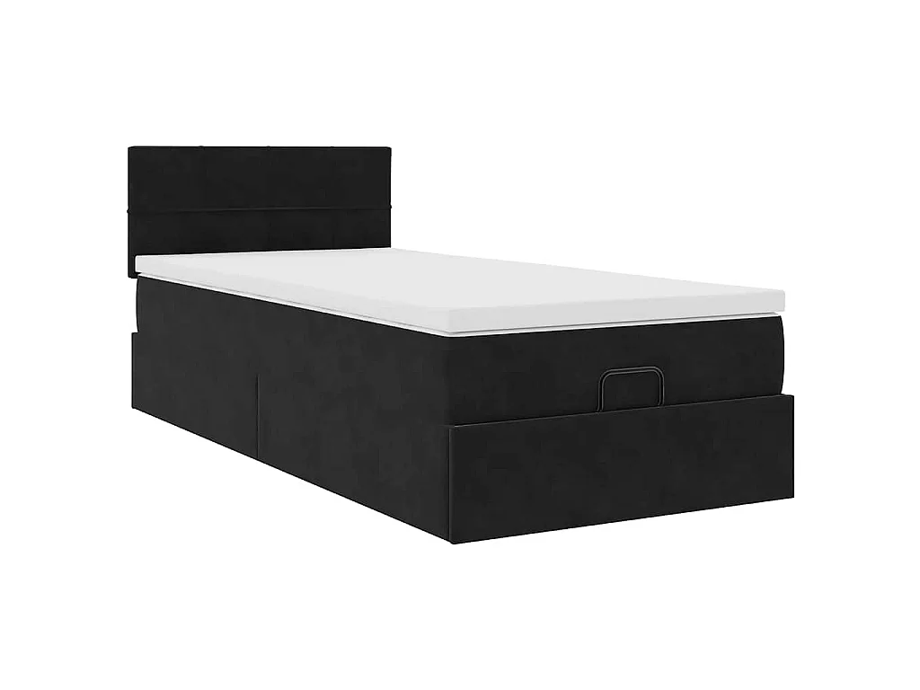 Estructura cama otomana colchón terciopelo negra 80x200cm