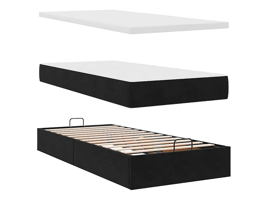 Estructura cama otomana colchón terciopelo negra 80x200cm