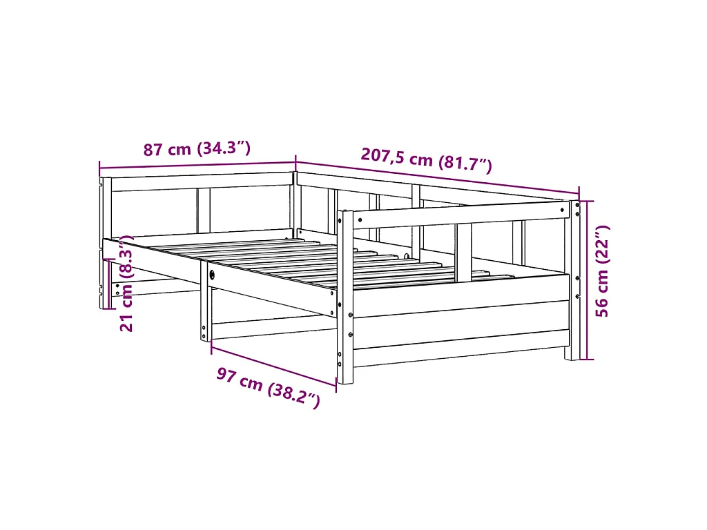 Sofá cama con colchón madera maciza de pino blanco 80x200 cm