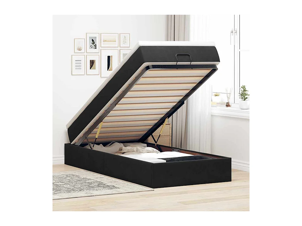 Ottoman-Bett mit Matratze Schwarz 80x200 cm Samt