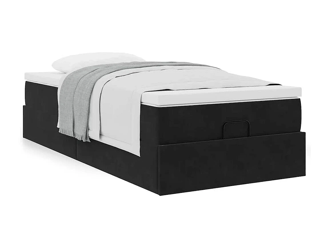 Estructura cama otomana colchón terciopelo negra 80x200cm