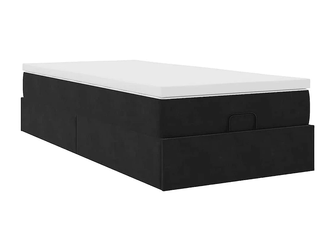 Estructura cama otomana colchón terciopelo negra 80x200cm