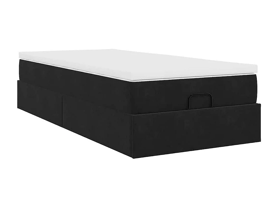 Estructura cama otomana colchón terciopelo negra 80x200cm