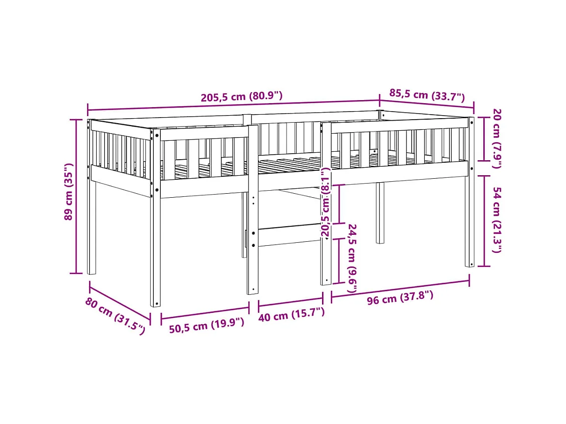 Lit pour enfants sans matelas blanc 80x200cm bois de pin massif