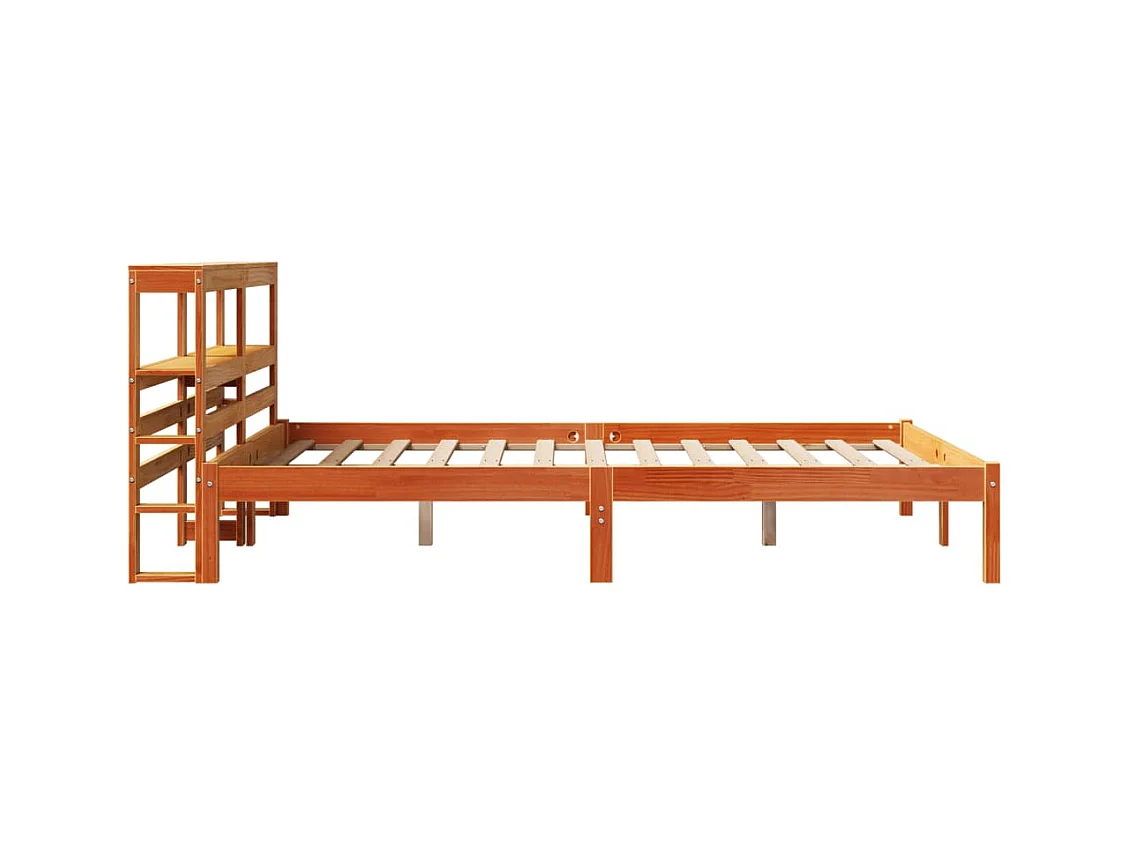 Bedframe met hoofdbord massief grenenhout wasbruin 135x190 cm