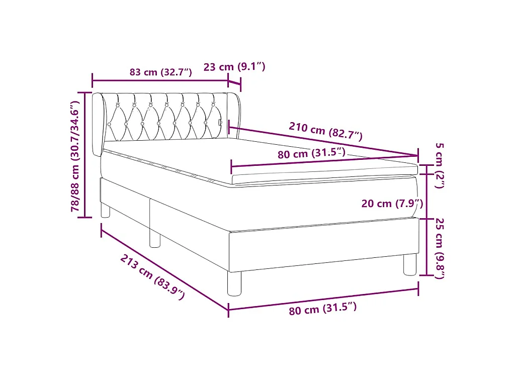 Giroletto a Molle con Materasso Grigio Scuro 80x210 cm Velluto
