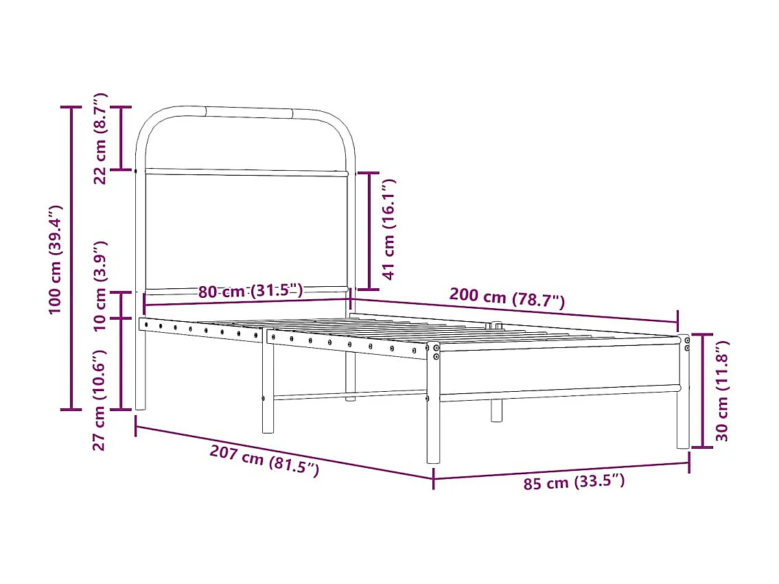 Cadre de lit sans matelas 80x200cm chêne fumé bois d'ingénierie