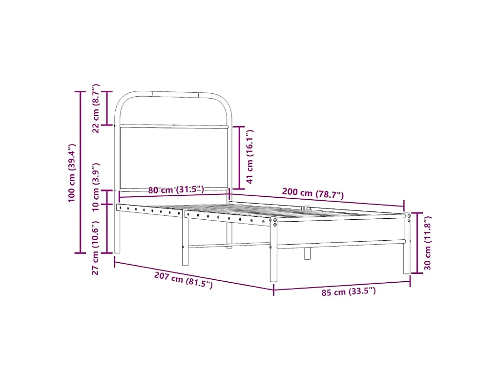 Cadre de lit sans matelas 80x200cm chêne fumé bois d'ingénierie